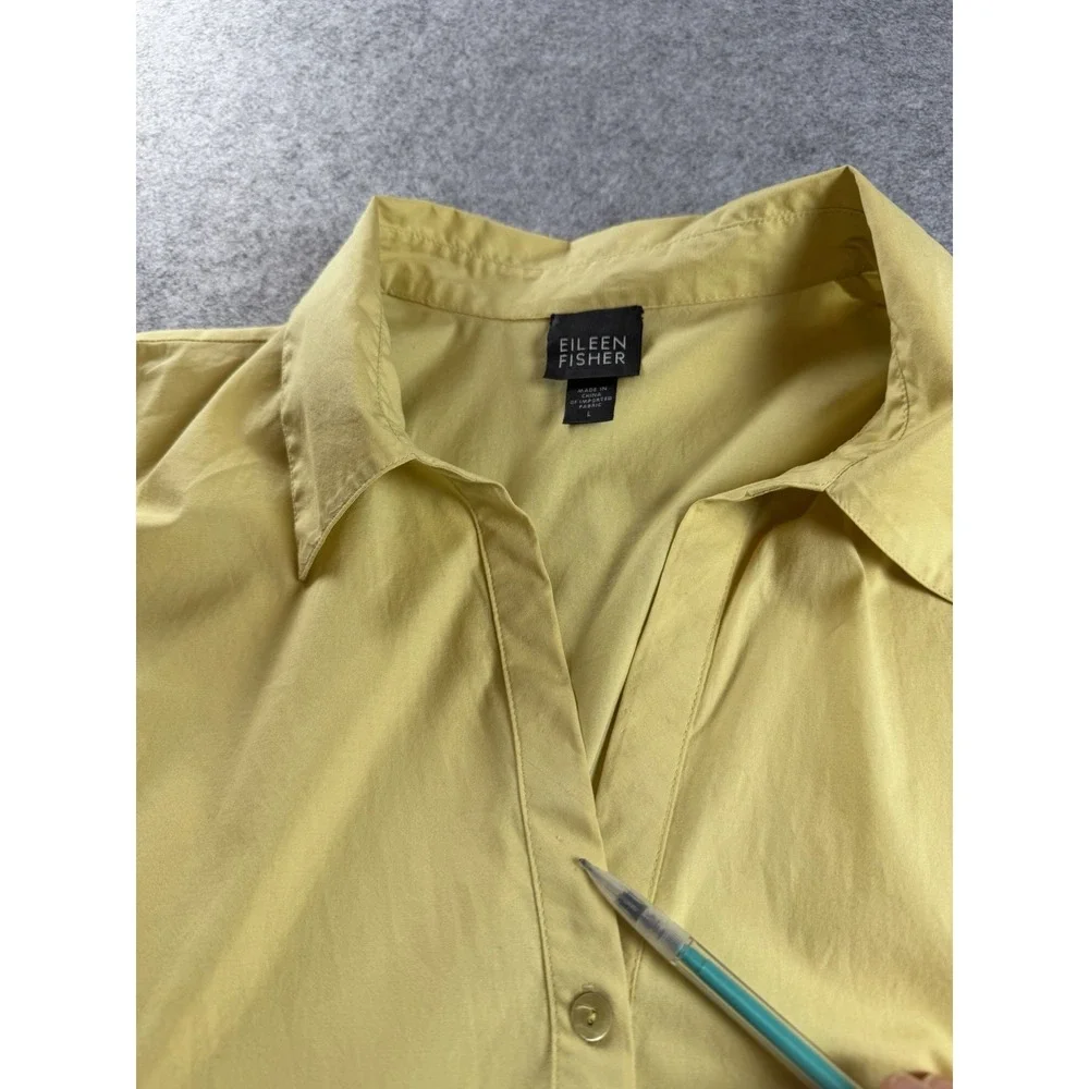 Eileen Fisher Women's L Stretch Cotton Button Up Long Sleeve Yellow Top *Read*